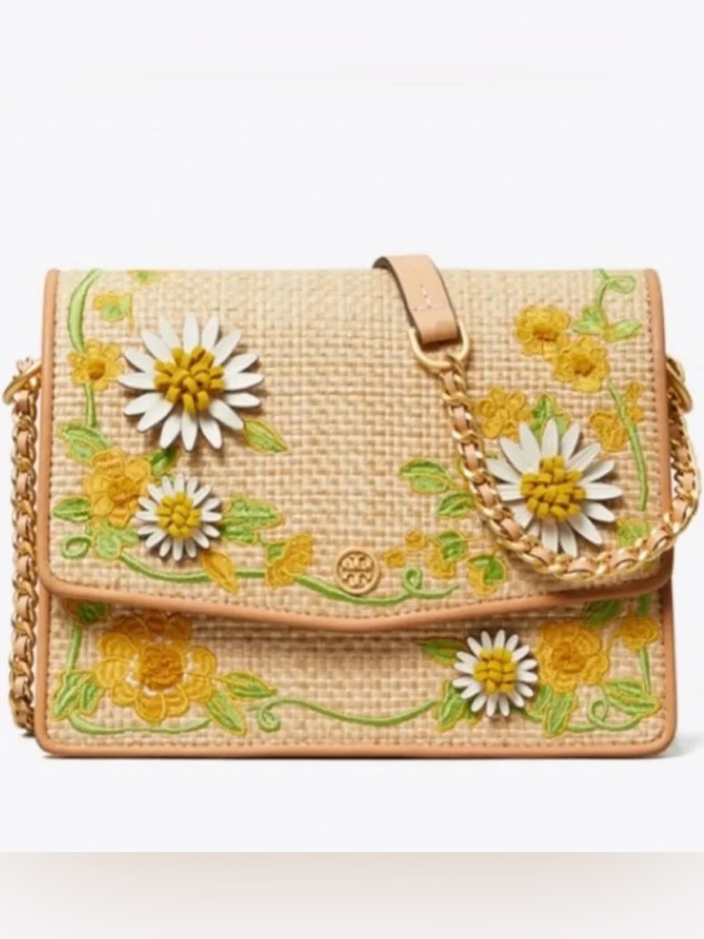 Tory Burch Robinson Embroidered Straw Convertible Shoulder Bag - Natural - Picture 2 of 6